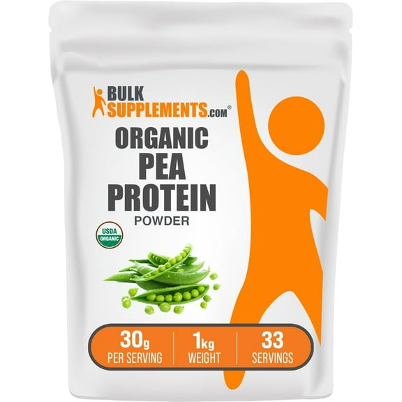 BulkSupplements Organic Pea Protein Powder - Vegan Protein Supplement, Unflavored - 30g per Serving, 1kg (2.2 lbs)