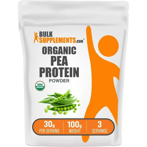 BulkSupplements Organic Pea Protein Powder - Vegan Protein Supplement, Unflavored - 30g per Serving, 100g (3.5 oz)