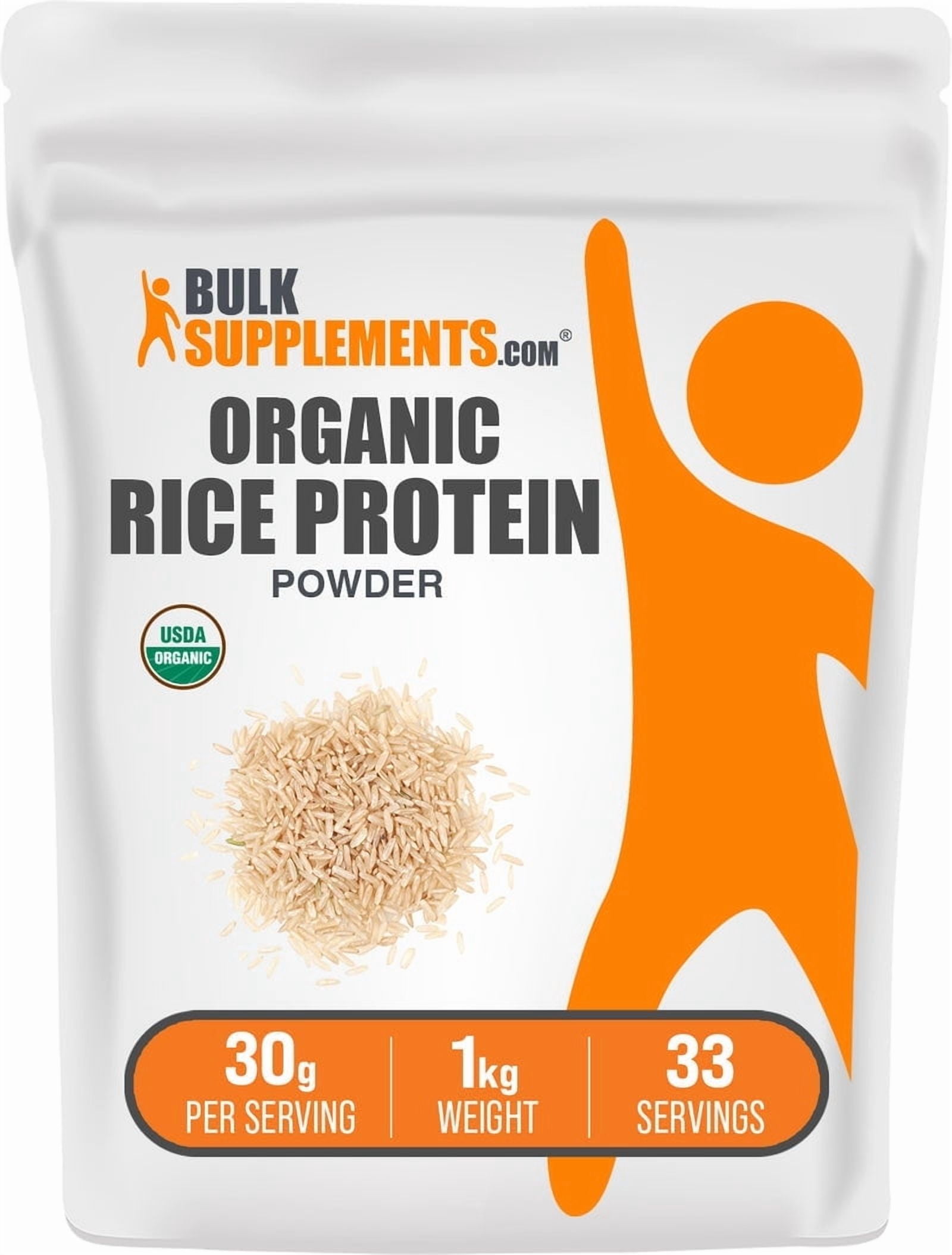 BulkSupplements Organic Rice Protein Powder - Non-Dairy Protein Supplement, Unflavored, 30g per Serving, 1kg (2.2 lbs)