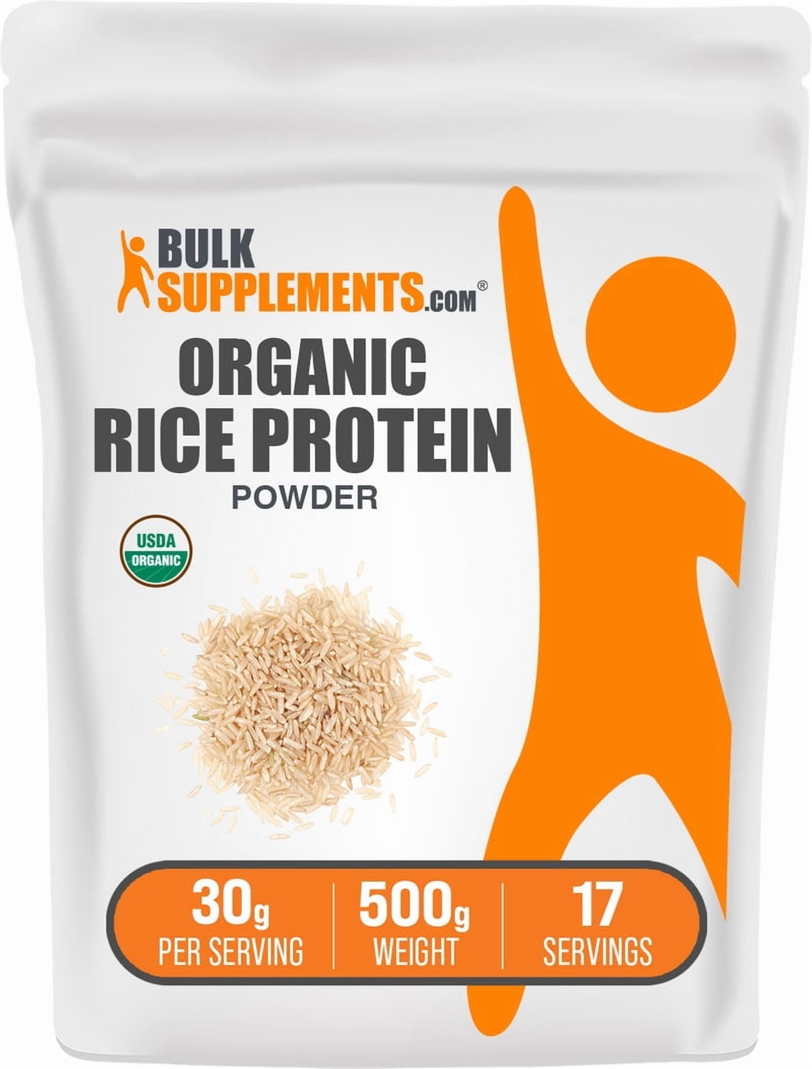 BulkSupplements Organic Rice Protein Powder - Non-Dairy Protein Supplement, Unflavored, 30g per Serving, 500g (1.1 lbs)
