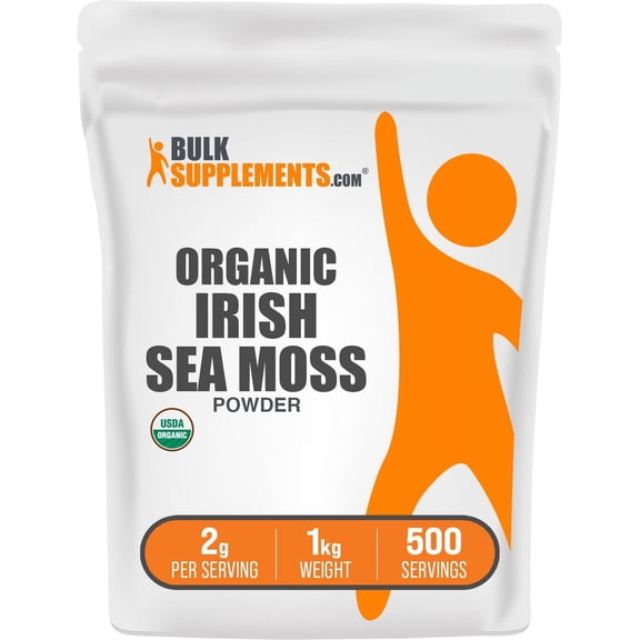 BulkSupplements Organic Sea Moss Powder, Dietary Supplement, Thyroid Support, 1kg, 500 Servings