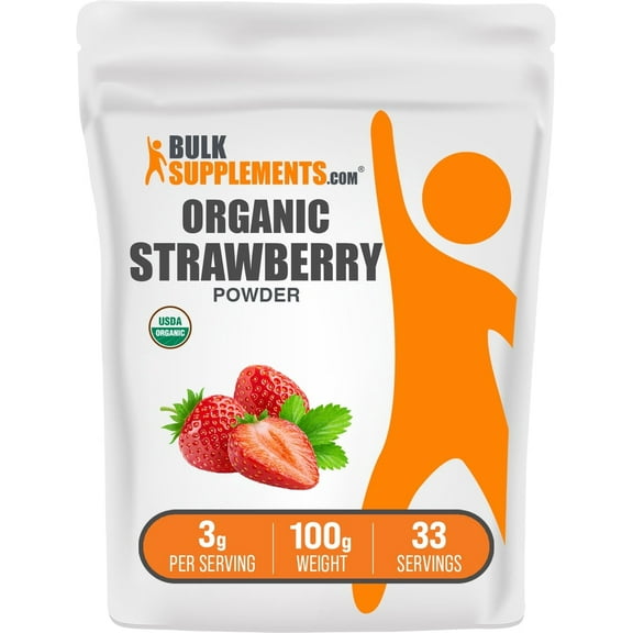 BulkSupplements Organic Strawberry Powder - 3g per Serving - 100 Grams (3.5 oz) - 33 Servings