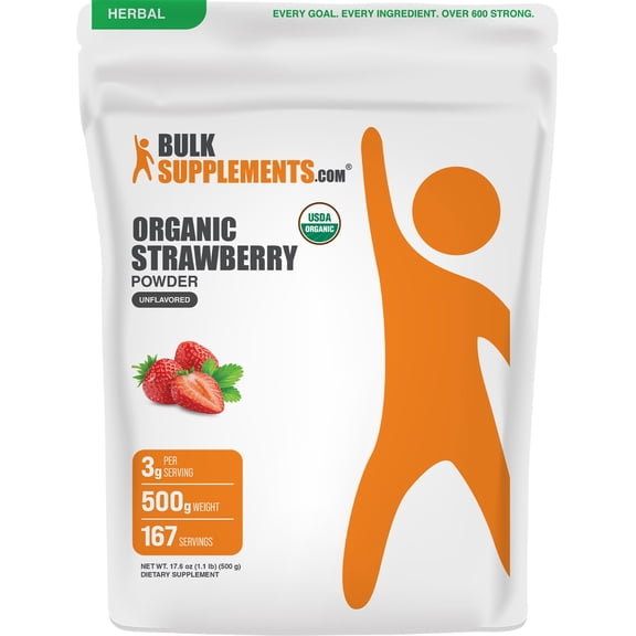 BulkSupplements Organic Strawberry Powder - 500 Grams (1.1 lbs)