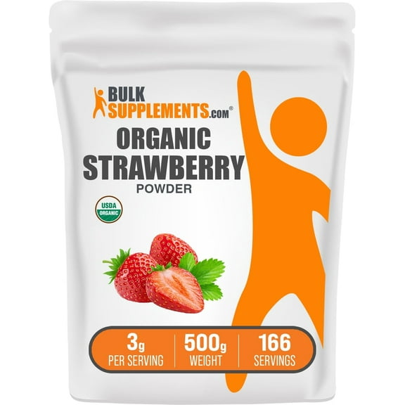 BulkSupplements Organic Strawberry Powder - 3g per Serving - 500 Grams (1.1 lbs) - 166 Servings