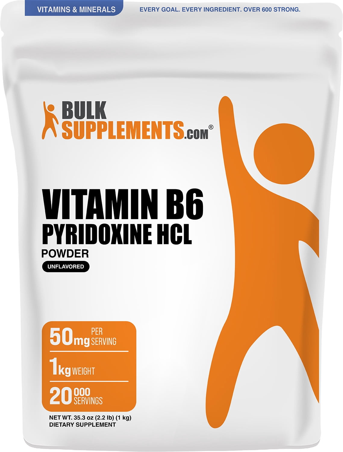 BulkSupplements Pyridoxine Hydrochloride (Vitamin B6) Powder - 1 Kilogram (2.2 lbs)