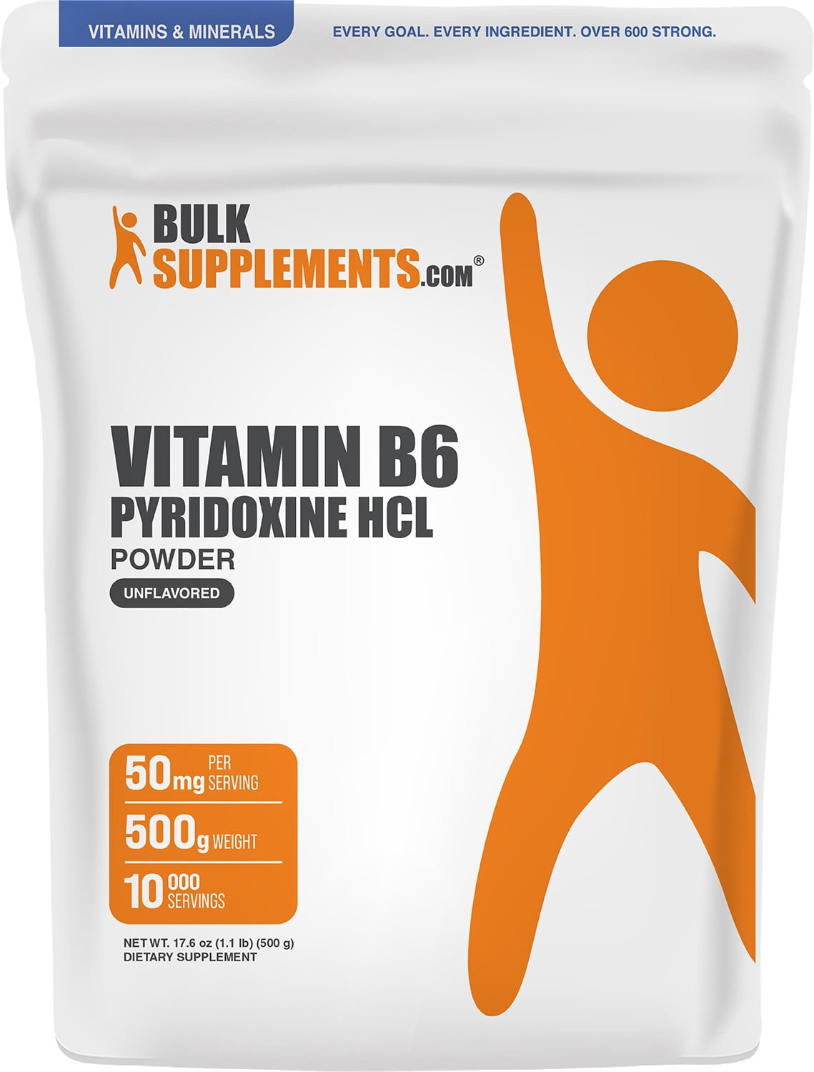 BulkSupplements Pyridoxine Hydrochloride (Vitamin B6) Powder - 500 Grams (1.1 lbs)