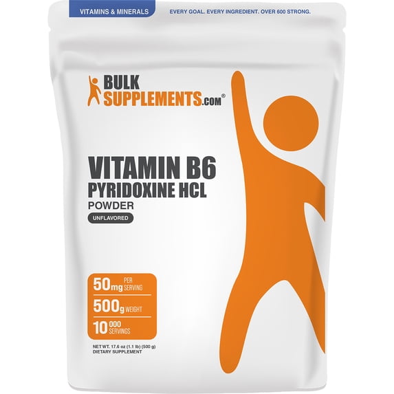 BulkSupplements Pyridoxine Hydrochloride (Vitamin B6) Powder - 500 Grams (1.1 lbs)