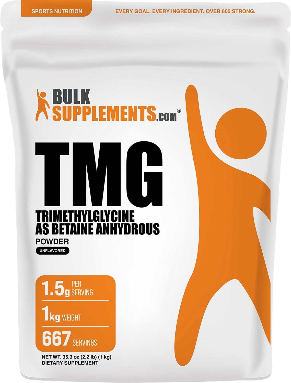 BulkSupplements Trimethylglycine Powder - as Betaine Anhydrous, 1 Kilogram (2.2 lbs)