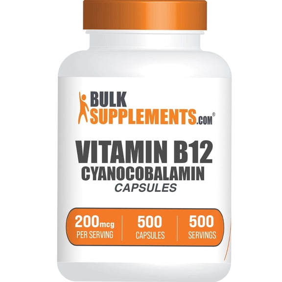 BulkSupplements Vitamin B12 Capsules - as 1% Cyanocobalamin, 200mcg per Serving (500 Capsules - 500 Servings)