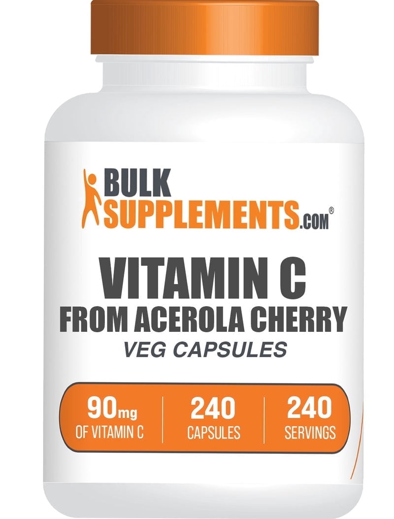 BulkSupplements Vitamin C from Acerola Capsules - Vegan, 90mg of Vitamin C per Serving (240 Capsules - 240 Servings)