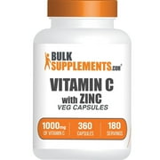 BulkSupplements Vitamin C with Zinc Capsules - 1000mg Vitamin C per Serving (360 Capsules - 180 Capsules)