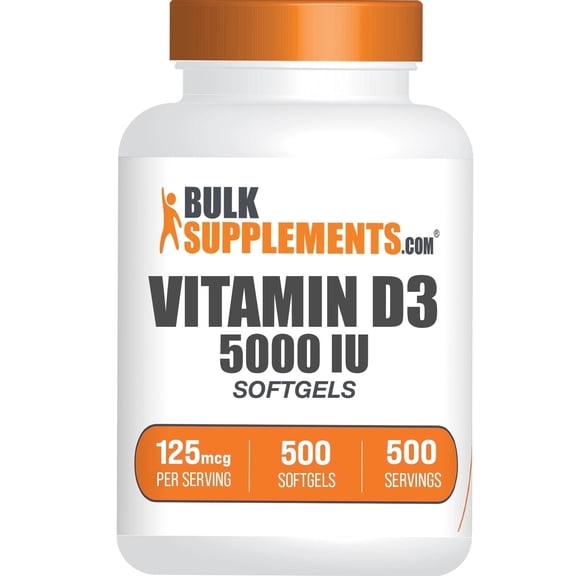 BulkSupplements Vitamin D3 5000IU Softgels - Vitamin D Supplement, 1 Softgel per Serving (125mcg), 500 Count