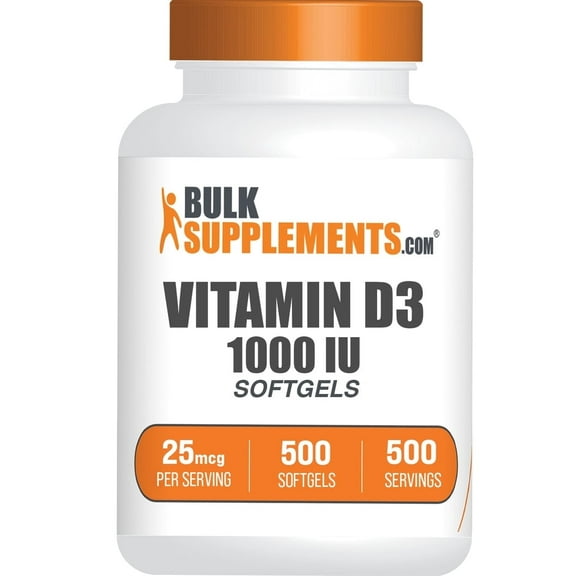 BulkSupplements Vitamin D3 1000IU Softgels - Vitamin D Supplement, 1 Softgel per Serving (25mcg), 500 Count
