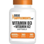 BulkSupplements Vitamin D3 10000IU + K2 Softgels - Vitamin Supplement, Immune Support - 2 Softgels per Serving, 360 Count