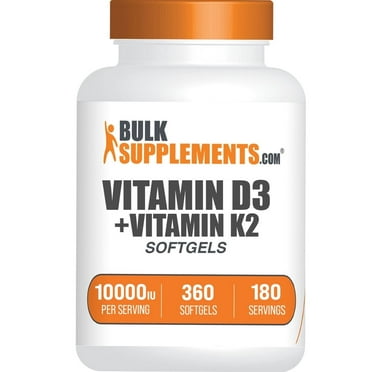 BulkSupplements Vitamin D3 10000IU   K2 Softgels - Vitamin Supplement, Immune Support - 2 Softgels per Serving, 360 Count