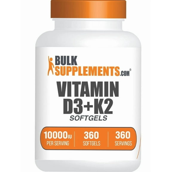 BulkSupplements Vitamin D3 10000IU + K2 Softgels - Vitamin Supplement, Immune Support - 1 Softgel per Serving, 360 Count