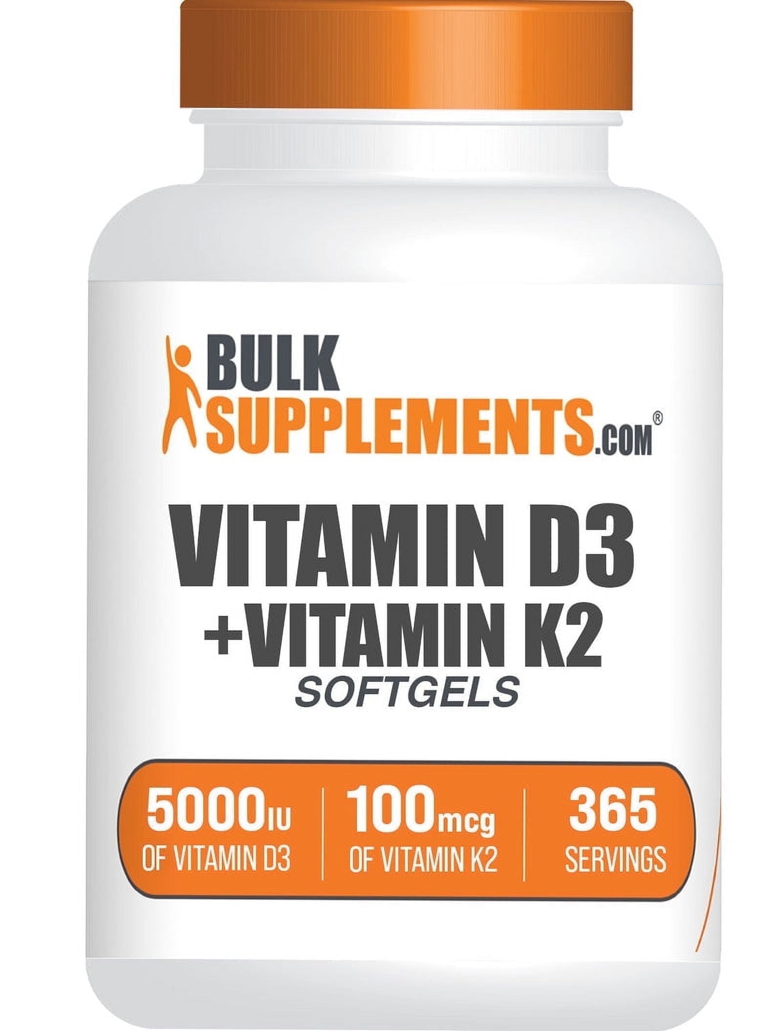 BulkSupplements Vitamin D3 5000IU + K2 Softgels - Vitamin Supplement, Immune Support - 1 Softgel per Serving, 365 Count