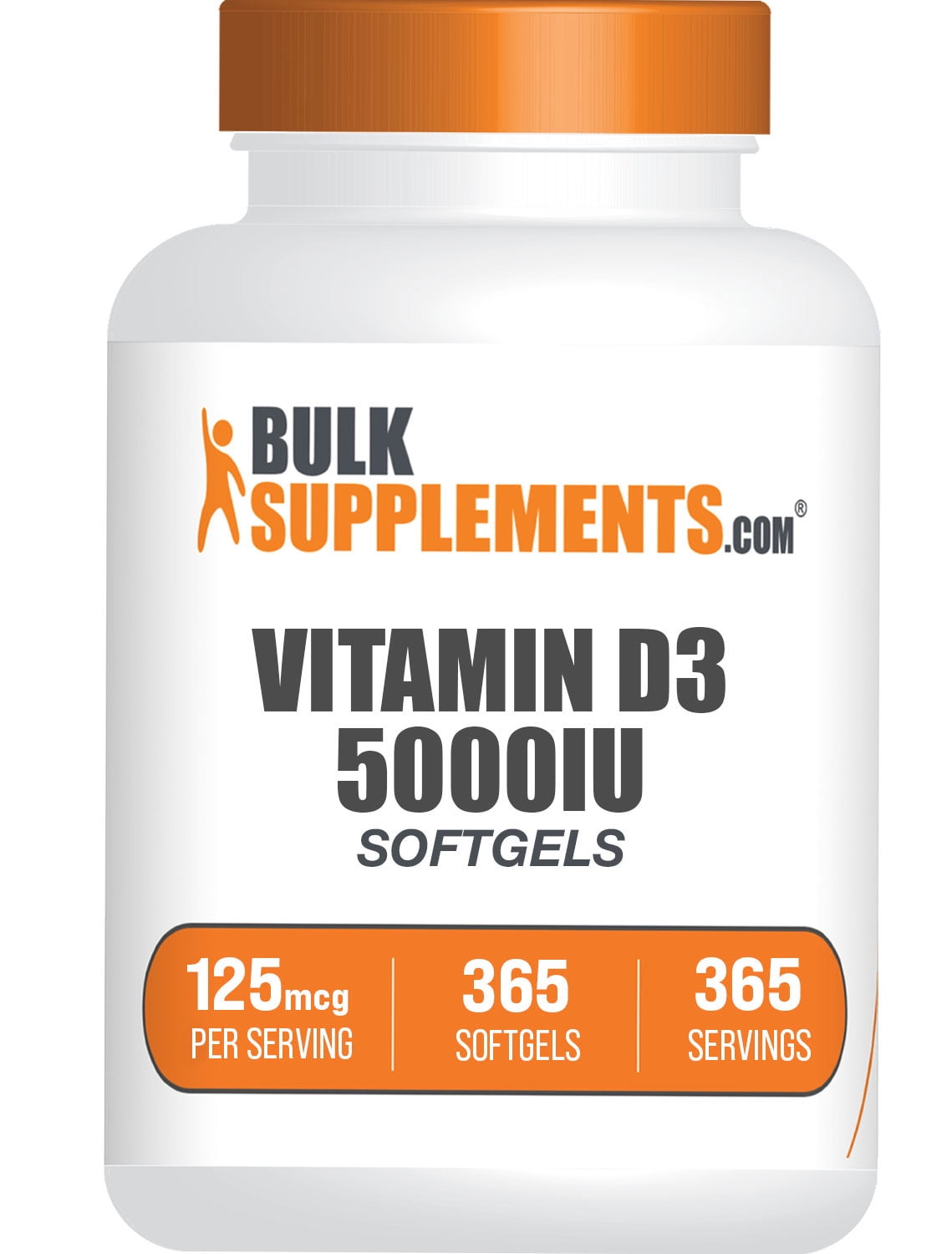 BulkSupplements Vitamin D3 5000IU Softgels - Vitamin D Supplement, 1 Softgel per Serving (125mcg), 365 Count