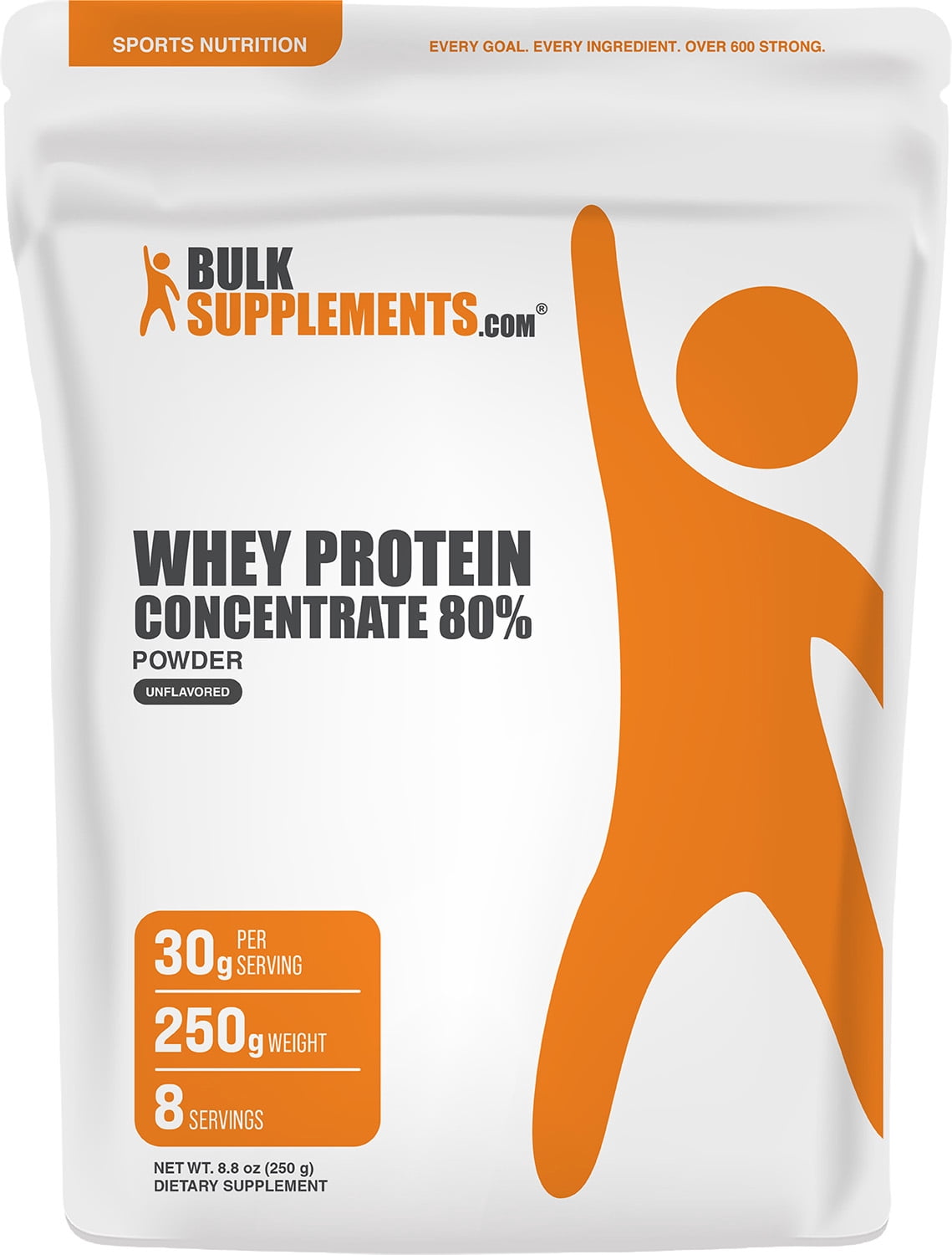 BulkSupplements Whey Protein Concentrate Powder - 80%, Unflavored, 250 Grams (8.8 oz)