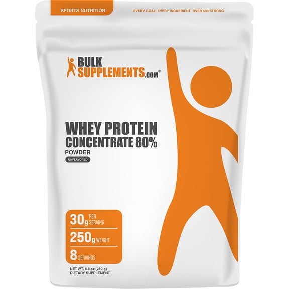 BulkSupplements Whey Protein Concentrate Powder - 80%, Unflavored, 250 Grams (8.8 oz)