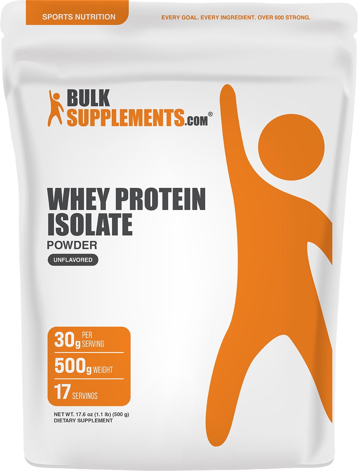 BulkSupplements Whey Protein Isolate Powder - 90%, Whey Protein Supplement, with BCAAs - Unflavored, 500g (1.1 lbs)