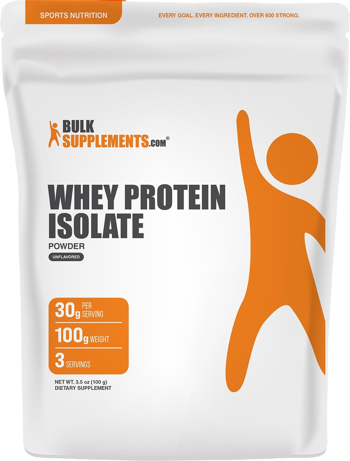 BulkSupplements Whey Protein Isolate Powder - 90%, Whey Protein Supplement, with BCAAs - Unflavored, 100g (3.5 oz)