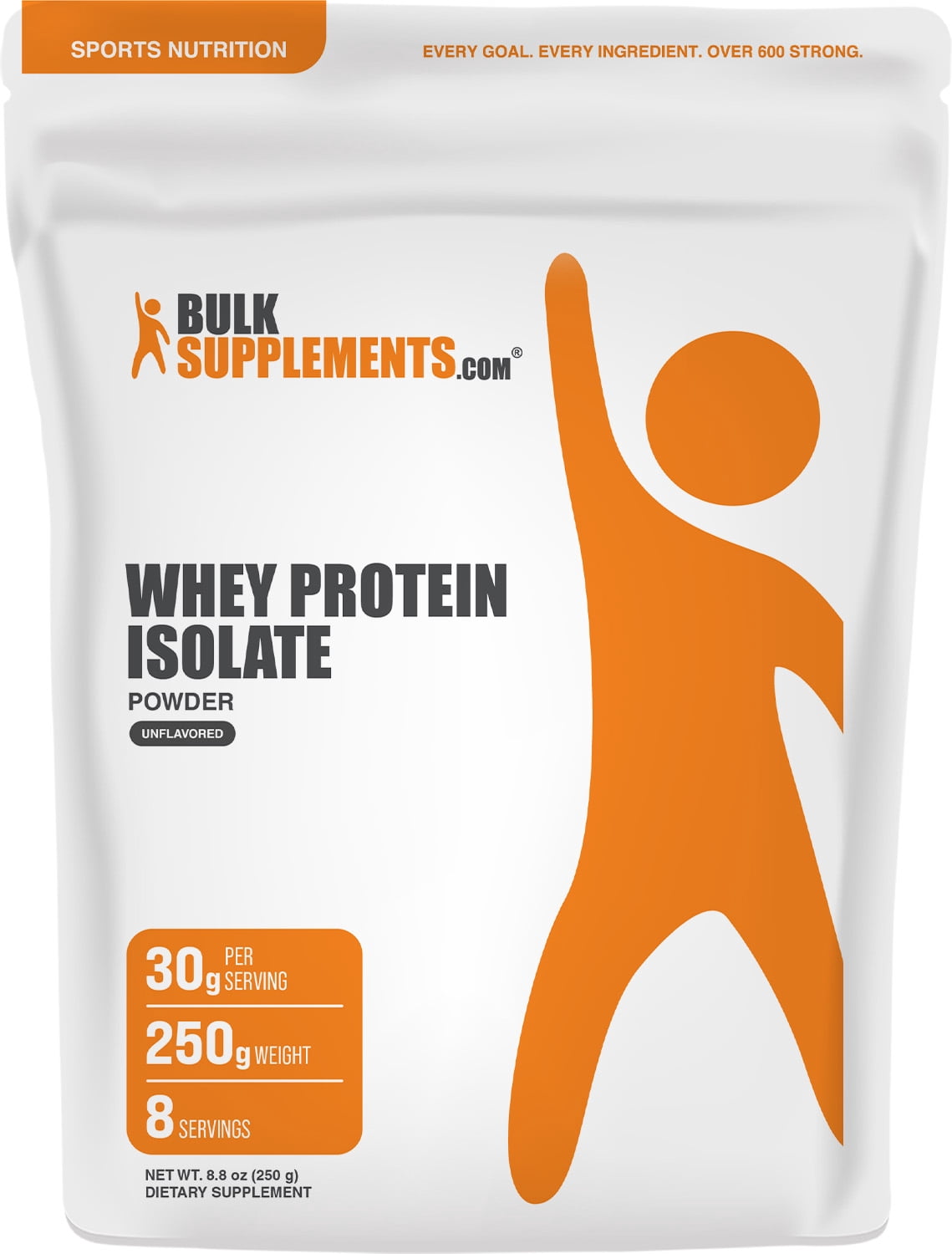 BulkSupplements Whey Protein Isolate Powder - 90%, Whey Protein Supplement, with BCAAs - Unflavored, 250g (8.8 oz)