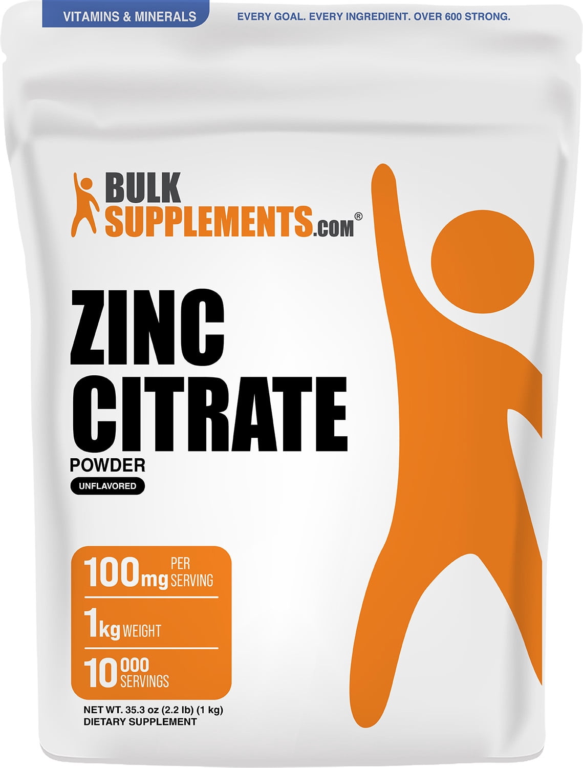 BulkSupplements Zinc Citrate Powder - Gluten Free, 1 Kilogram (2.2 lbs)