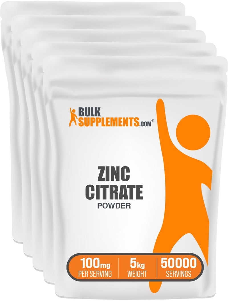 BulkSupplements Zinc Citrate Powder - Gluten Free, 100mg per Serving - 5 Kilograms (11 lbs) - 50000 Servings