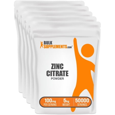 BulkSupplements Zinc Citrate Powder - Gluten Free, 100mg per Serving - 5 Kilograms (11 lbs) - 50000 Servings