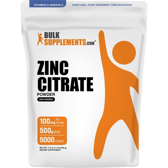 BulkSupplements Zinc Citrate Powder - Gluten Free, 500 Grams (1.1 lbs)