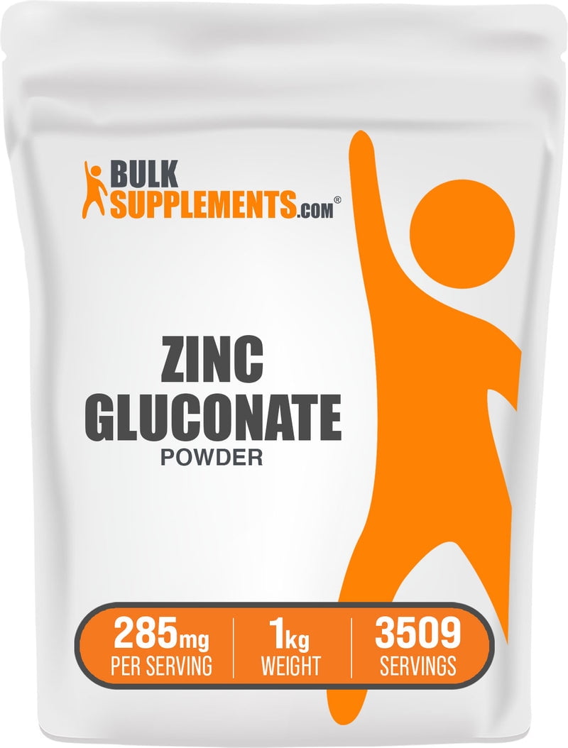 BulkSupplements Zinc Gluconate Powder - Gluten Free, 285mg per Serving - 1 Kilogram (2.2 lbs) - 3509 Servings