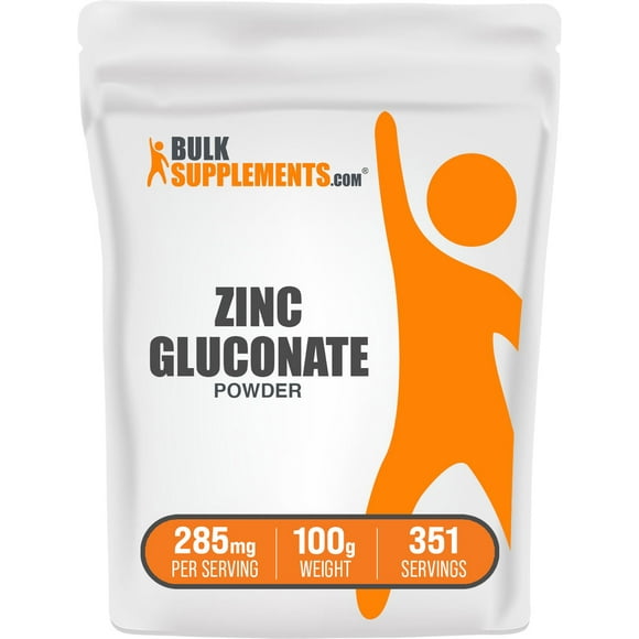BulkSupplements Zinc Gluconate Powder - Gluten Free, 285mg per Serving - 100 Grams (3.5 oz) - 351 Servings