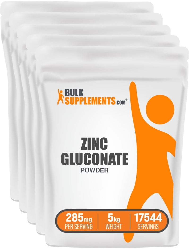 BulkSupplements Zinc Gluconate Powder - Gluten Free, 285mg per Serving - 5 Kilograms (11 lbs) - 17544 Servings