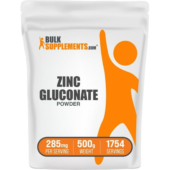 BulkSupplements Zinc Gluconate Powder - Gluten Free, 285mg per Serving - 500 Grams (1.1 lbs) - 1754 Servings