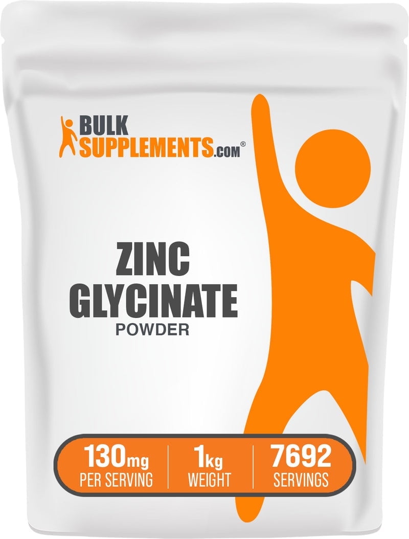 BulkSupplements Zinc Glycinate Powder - Gluten Free, 130mg per Serving - 1 Kilogram (2.2 lbs) - 7692 Servings