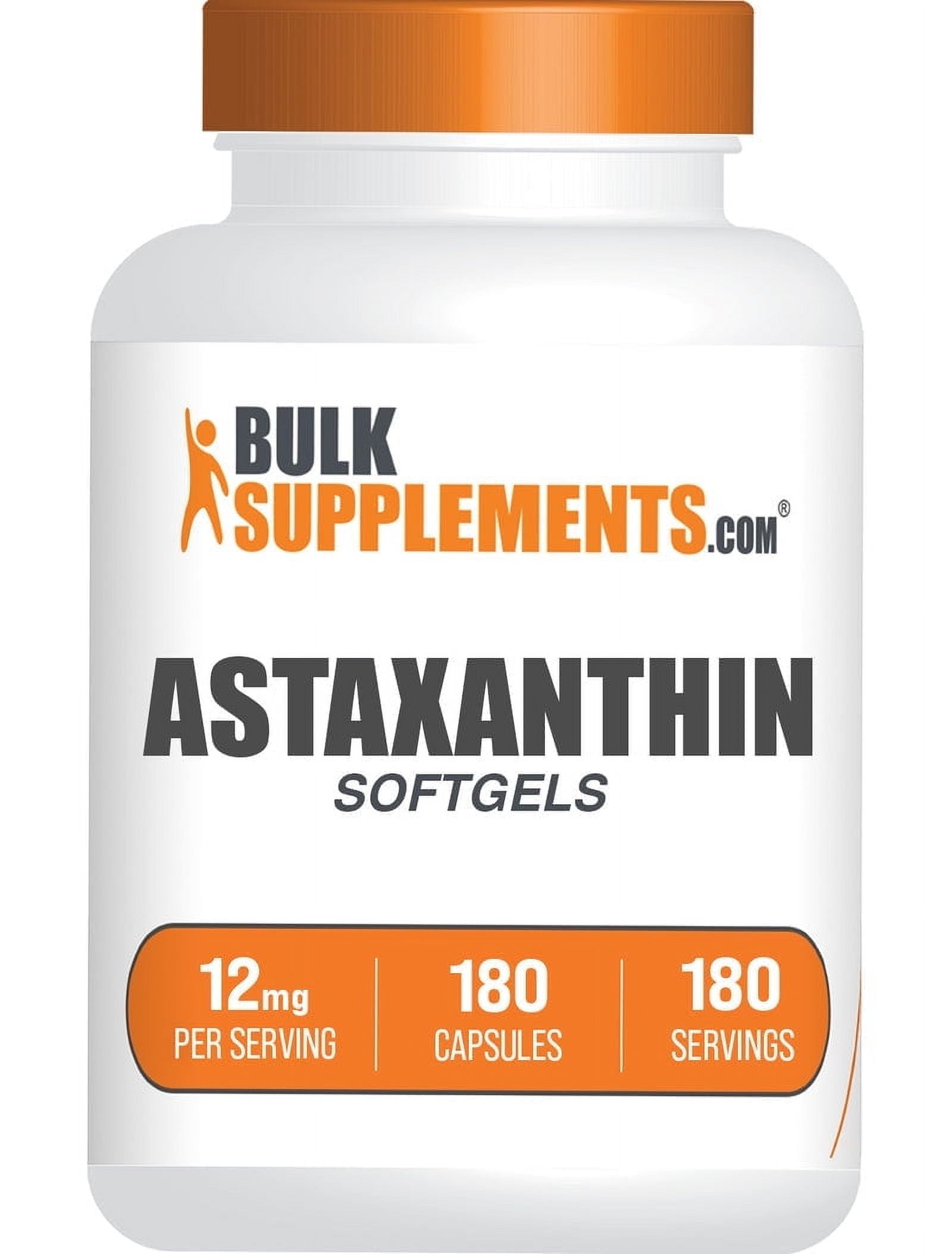 BulkSupplements Astaxanthin 12mg Softgels - Antioxidant Supplement, 1 Softgel per Serving, 180 Count