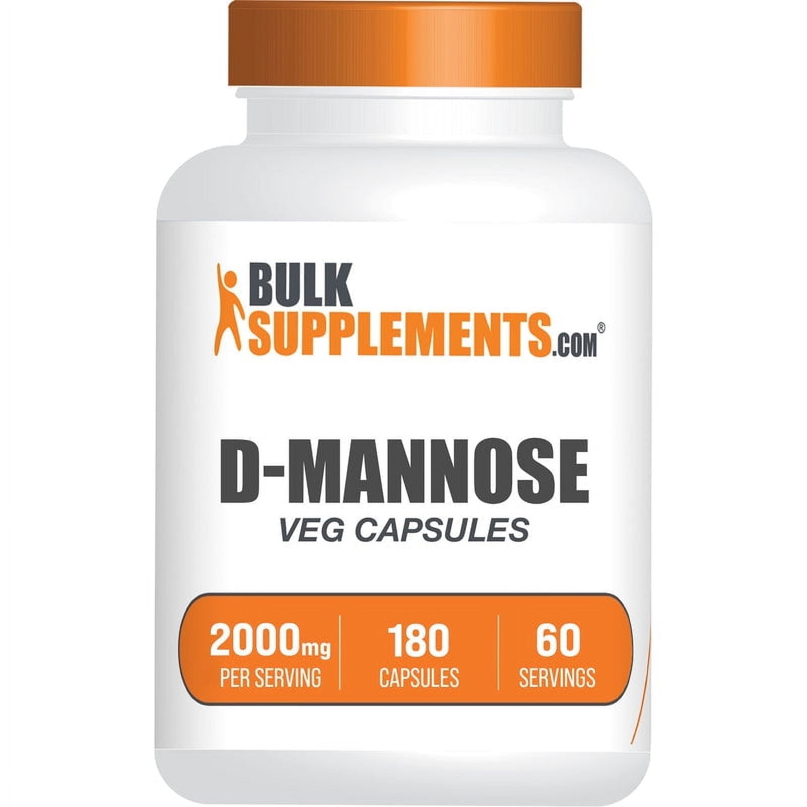 BulkSupplements D-Mannose Capsules - Vegan, 2000mg Per Serving (180 Capsules - 60 Servings)