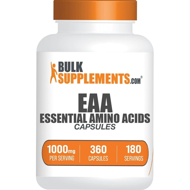 BulkSupplements Essential Amino Acids Capsules (EAA) - 1000mg Per Serving (360 Capsules - 180 Servings) BulkSupplements Essential Amino Acids Capsules (EAA) - 1000mg Per Serving (360 Capsules - 180 Servings)