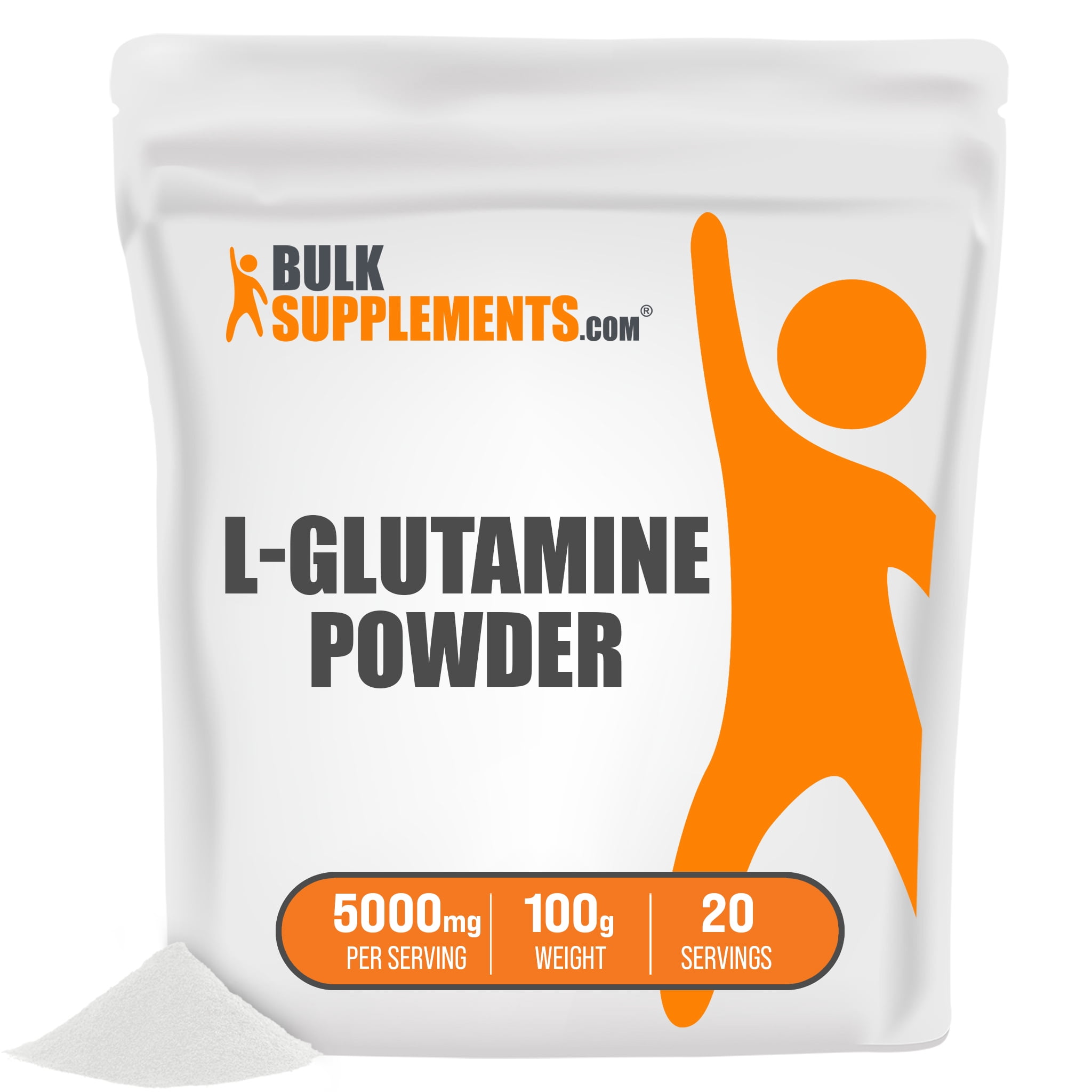 BulkSupplements.com L-Glutamine Powder, 5000mg - Exercise Endurance &amp; Recovery 100G - 20 Serv