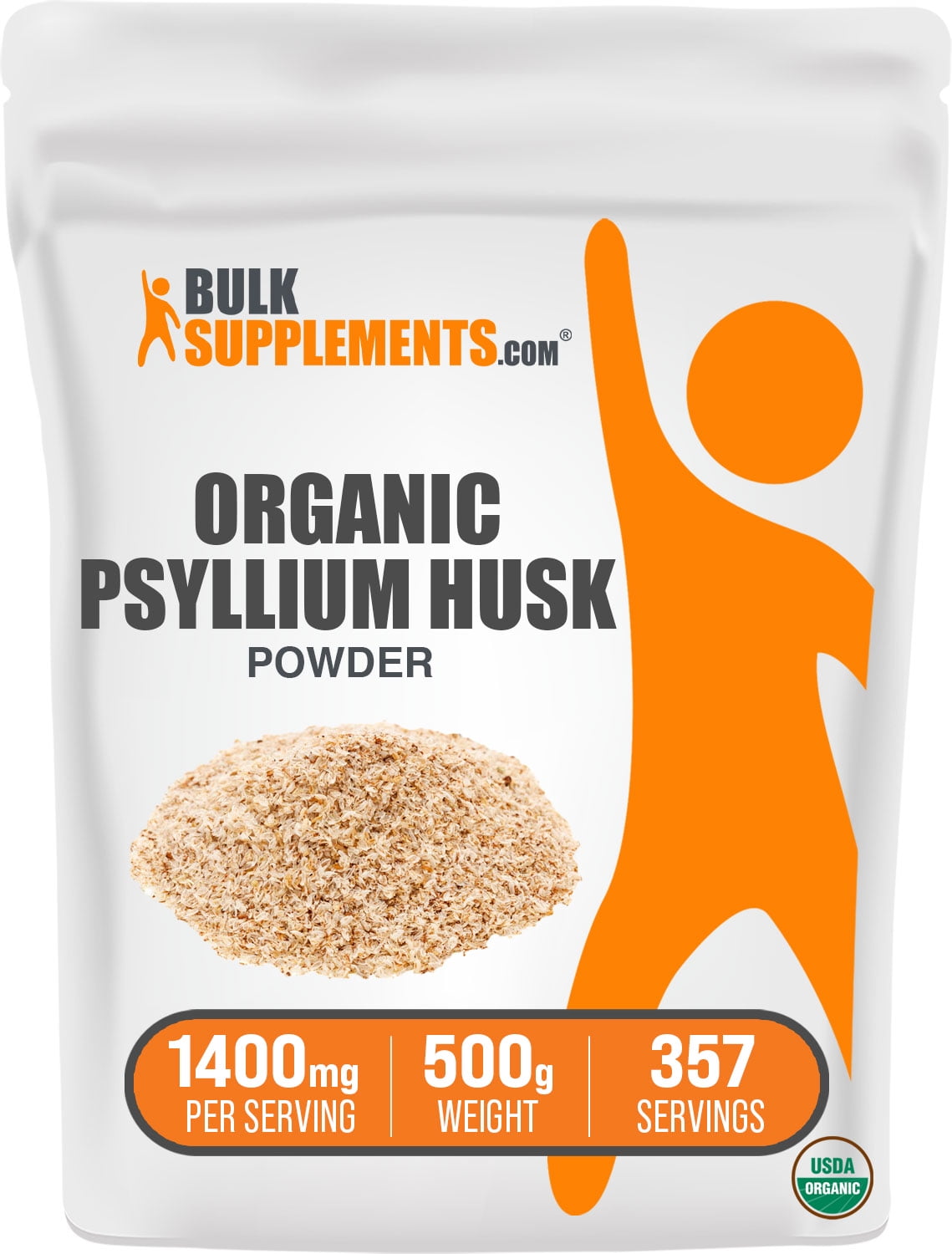 Organic Psyllium Husk Powder, 1400mg Fiber Supplement for Digestive
