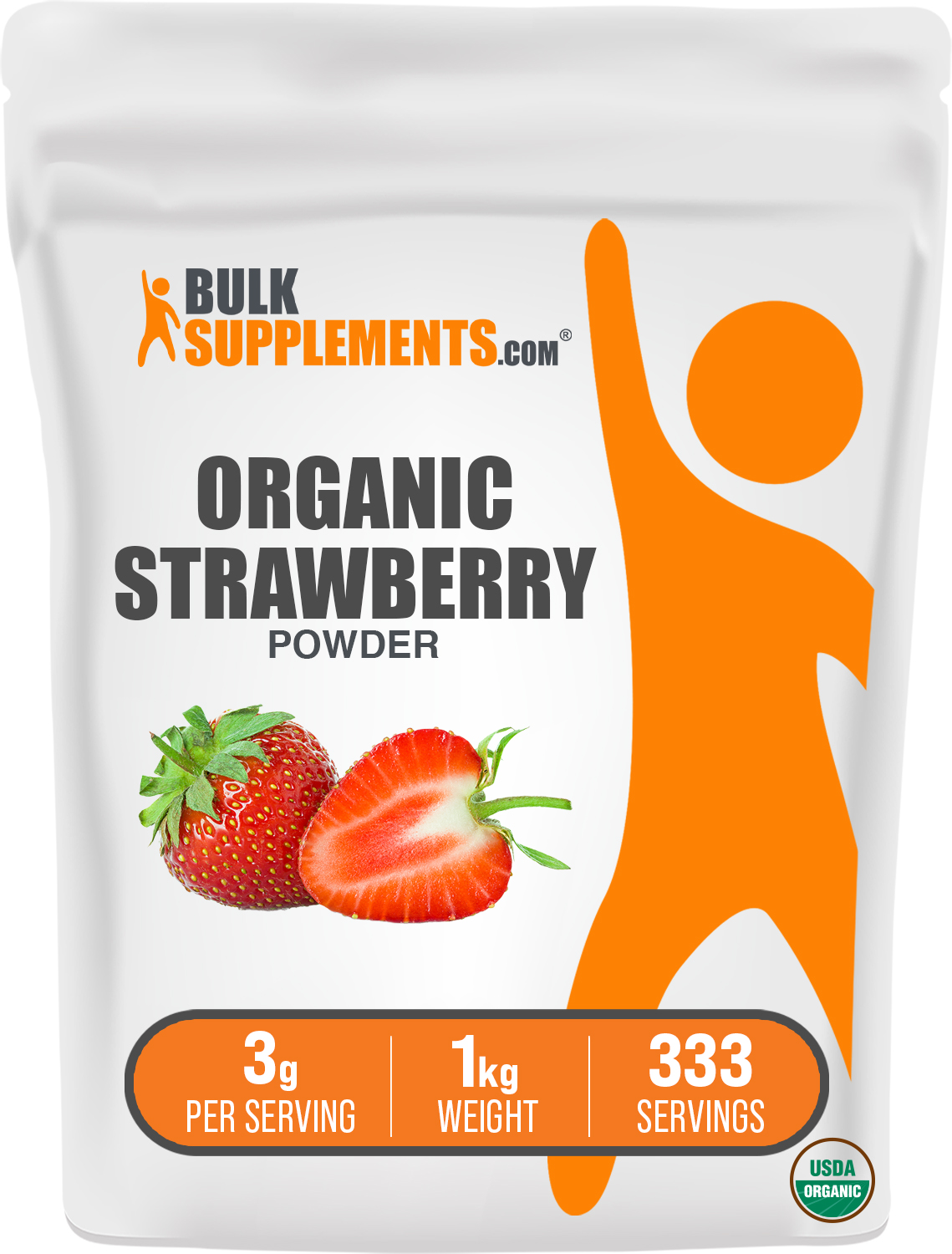 BulkSupplements Organic Strawberry Powder - 3g per Serving - 1 Kilogram (2.2 lbs) - 333 Servings