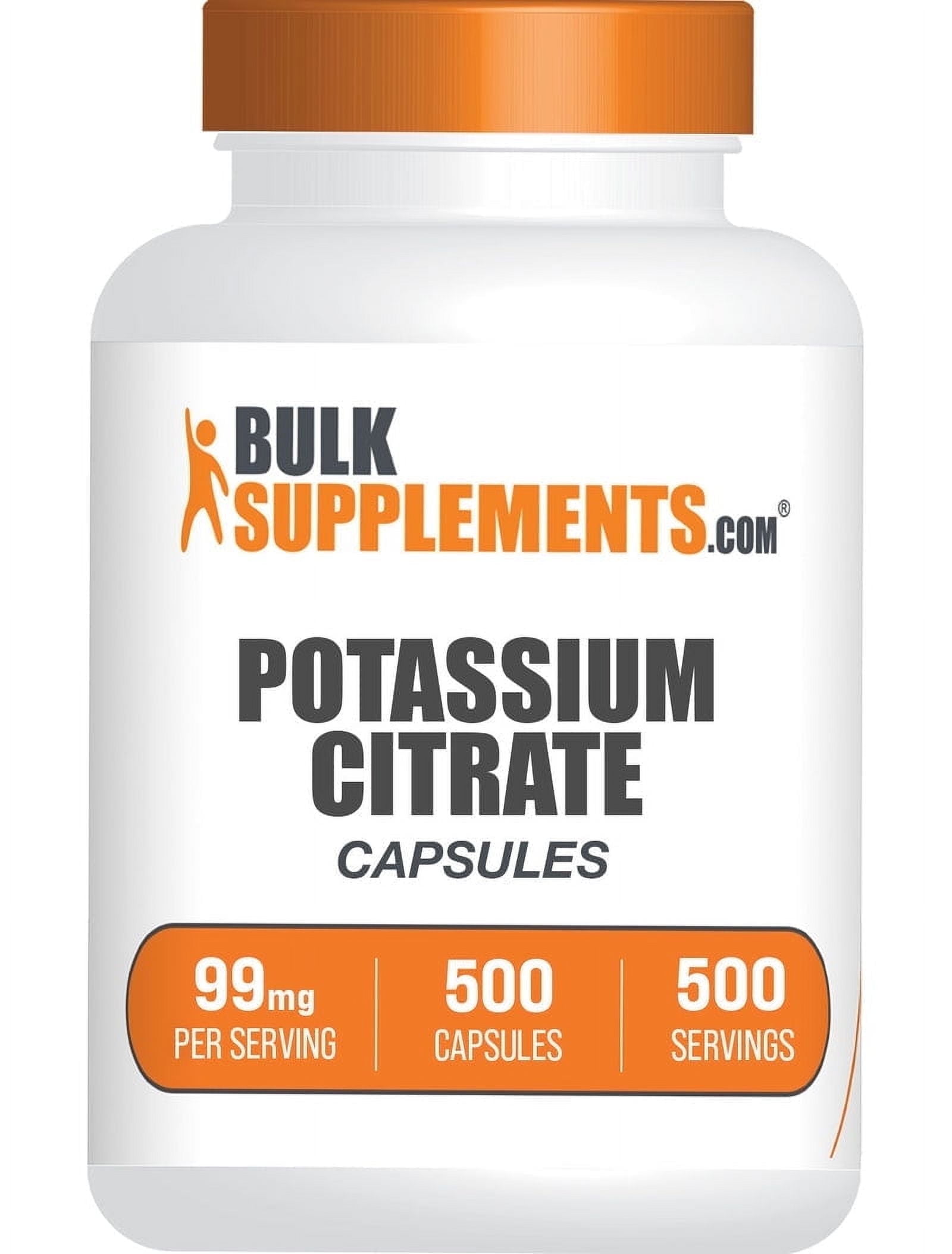 BulkSupplements Potassium Citrate Capsules - 1 Capsule per Serving (99mg of Potassium), 500 Count