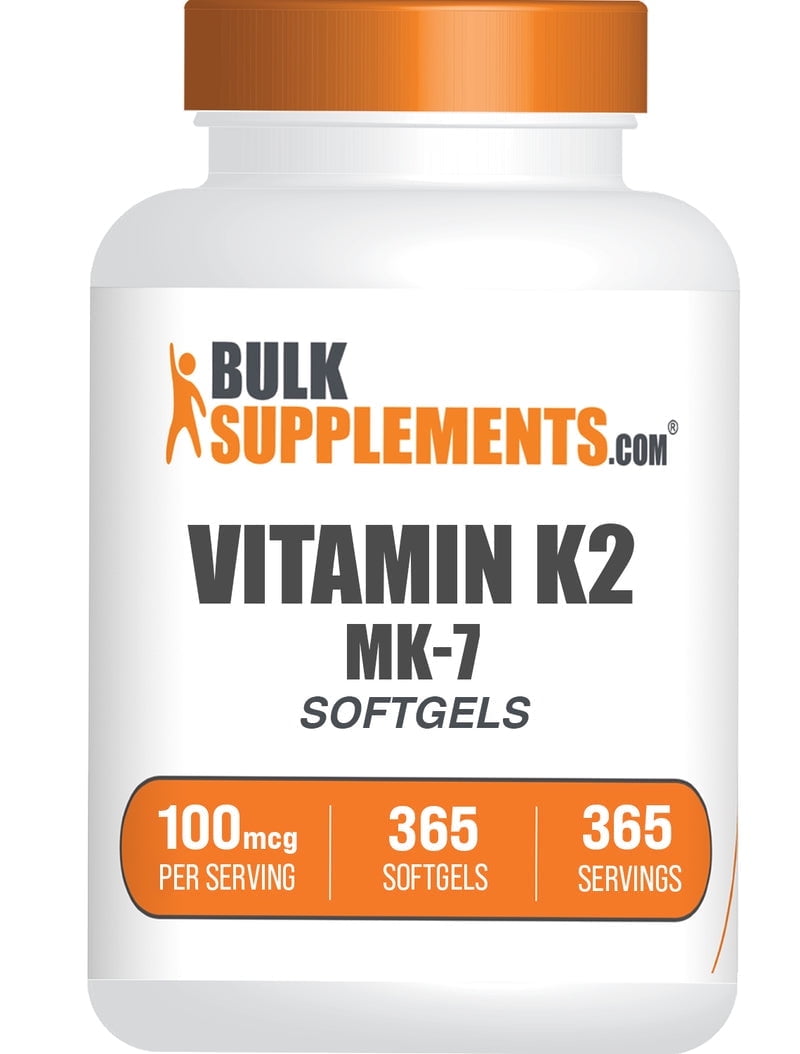 BulkSupplements Vitamin K2 MK7 Softgels - Menaquinone-7, Vitamin K Supplement, 1 Softgel per Serving (100mcg), 365 Count