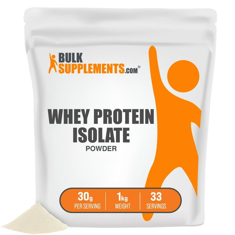 BulkSupplements.com Whey Protein Isolate Powder - Protein Supplement -  Protein Powder Unflavored - 90% (1 Kilogram - 2.2 lbs) 