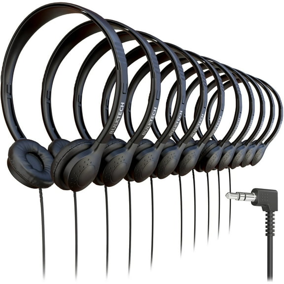 Bulktech Wired On-Ear Leather Headphones with 3.5mm Connector, Bulk Wholesale, 40 Pack, Black Color