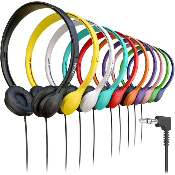 Bulktech Wired On-Ear Leather Headphones with 3.5mm Connector, Bulk Wholesale, 50 Pack, Assorted Colors