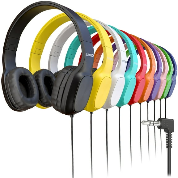 Bulktech Wired On-Ear Leather Headphones with 3.5mm Connector, Oval Metal Housing, Bulk Wholesale, 1000 Pack, Assorted Colors