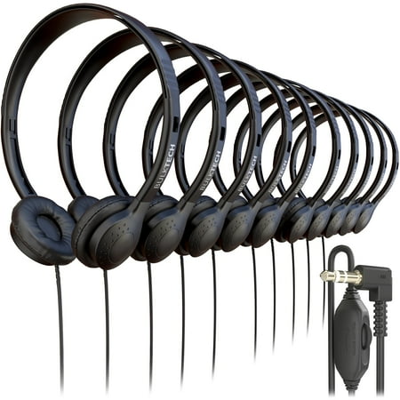 Bulktech Wired On-Ear Leather Headphones with 3.5mm Connector and Remote Control for Volume, Bulk Wholesale, 1000 Pack, Black Color