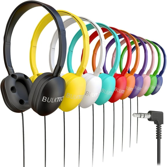 Bulktech Wired On-Ear Rubber Headphones with 3.5mm Connector, Bulk Wholesale, 1000 Pack, Assorted Colors